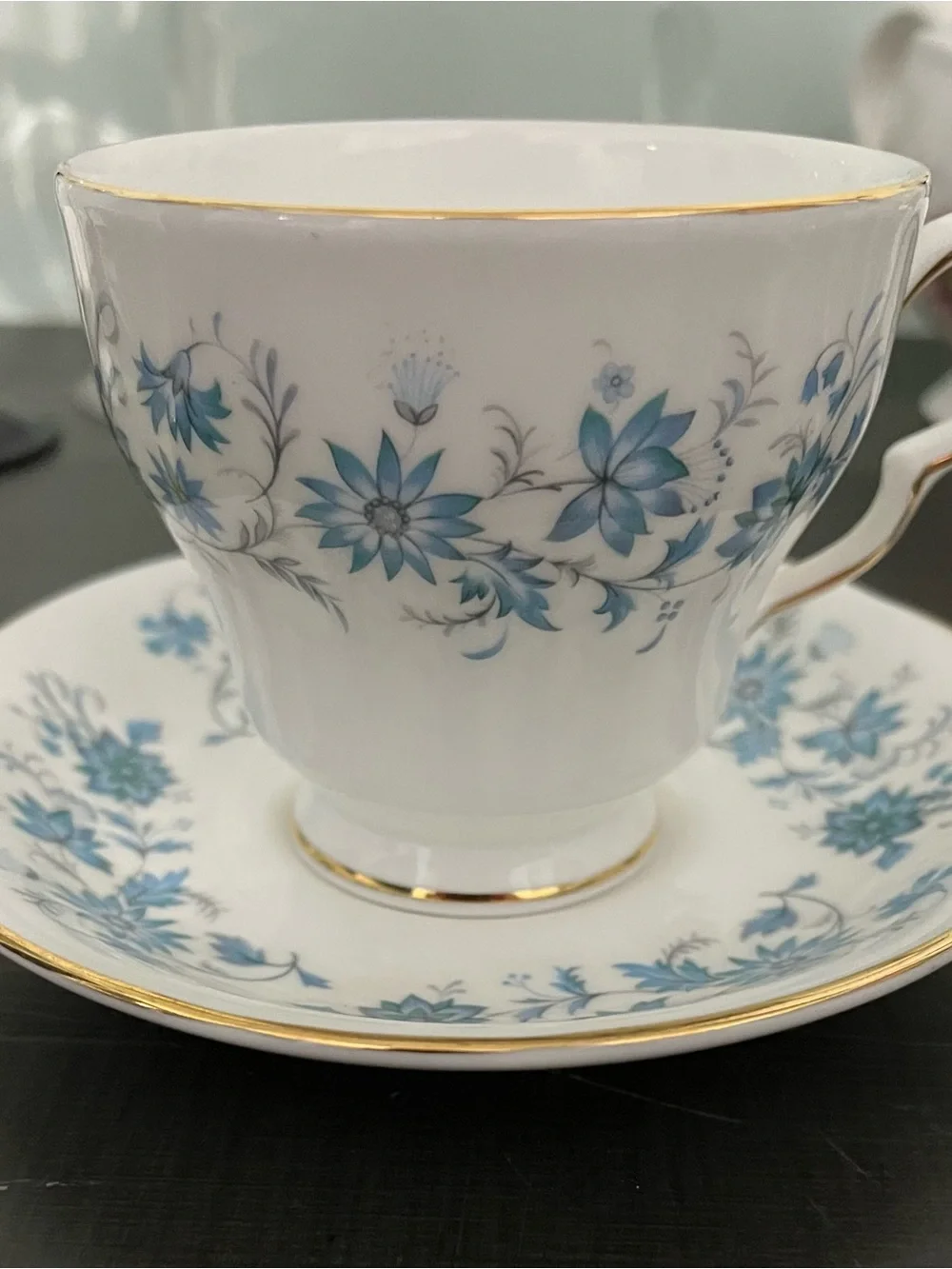 Colclough Braganza Blue Floral bone china Teacup and Saucer with Gold Trim